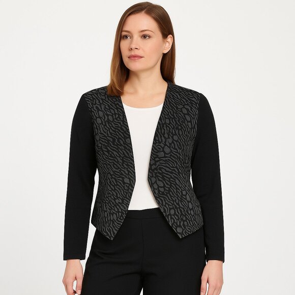 Trisisto Black Gray Animal Print Long Sleeve Cropped Jacket Womens Size 14 NWT - Picture 1 of 10